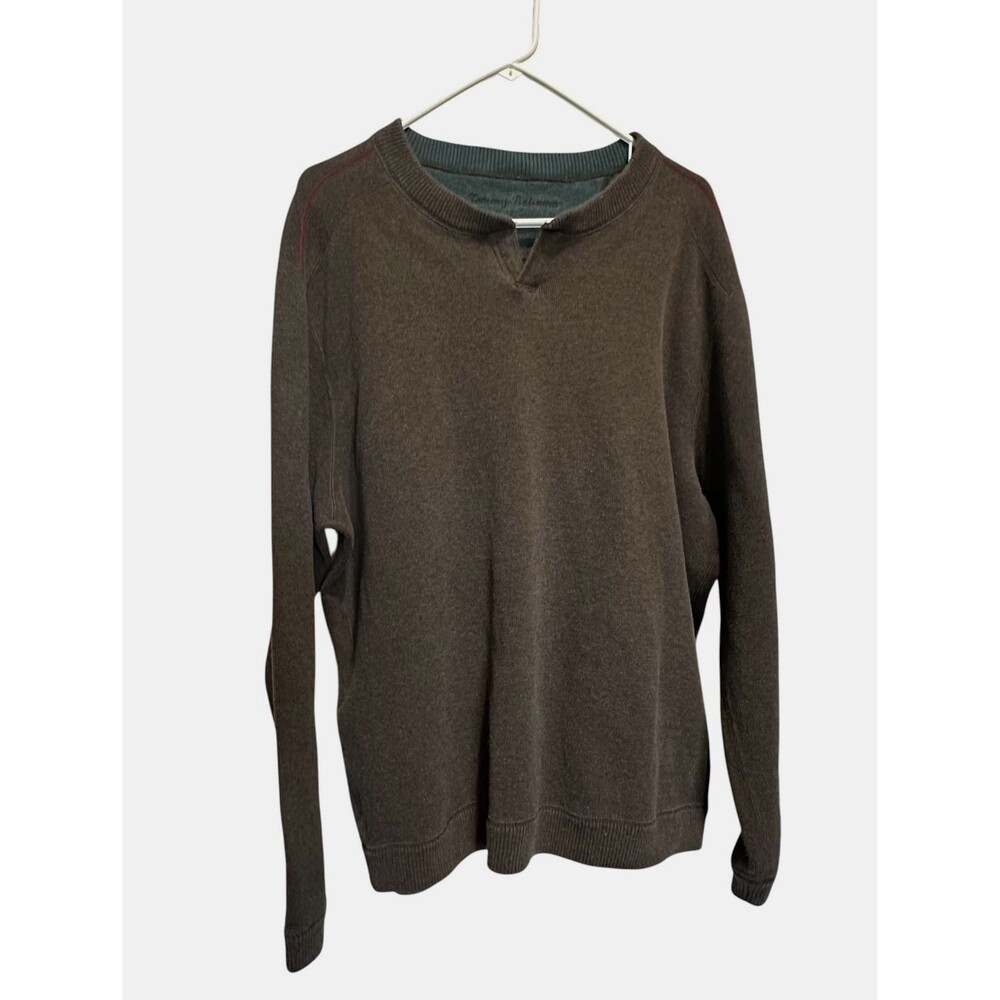 Tommy Bahama Sweater Mens XL Brown Green Reversible Notch Neck Cotton Vacation